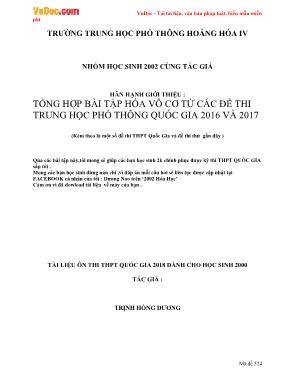 Tài liệu Tổng hợp bài tập Hóa vô cơ từ các đề thi Trung học phổ thông Quốc gia 2016 và 2017